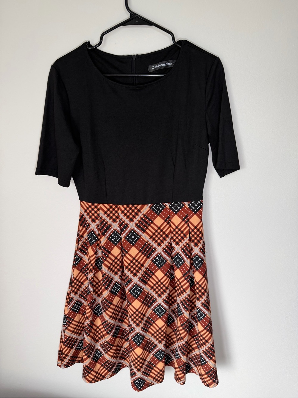 Black Bodice Orange Plaid Mini Dress by Only Fashion